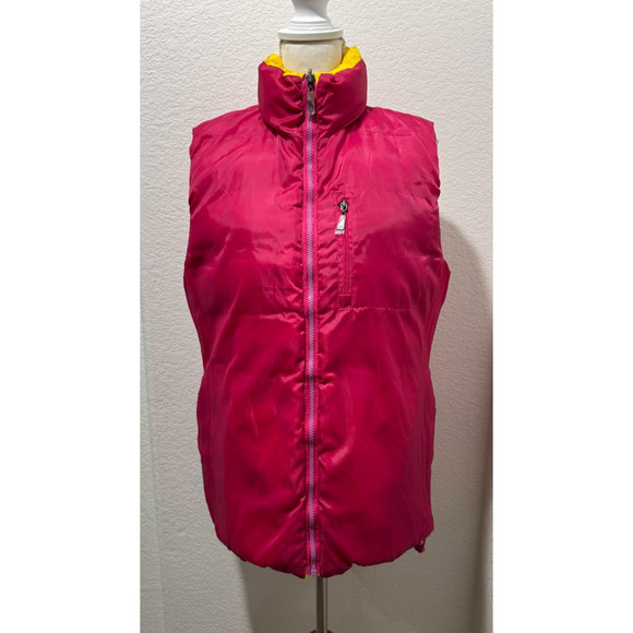 Down Avalon Femme Los Angeles Womens L Puffer Vest Yellow Pink Zip Reversible - Picture 2 of 14